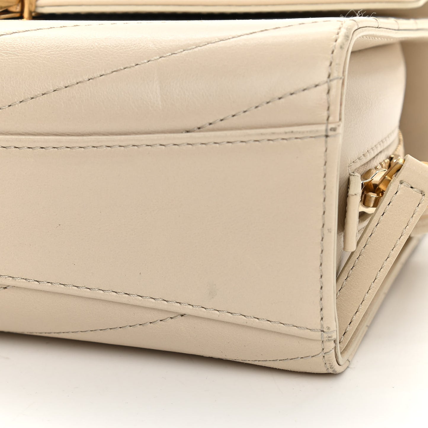 Calfskin Chevron Quilted Medal Flap Beige