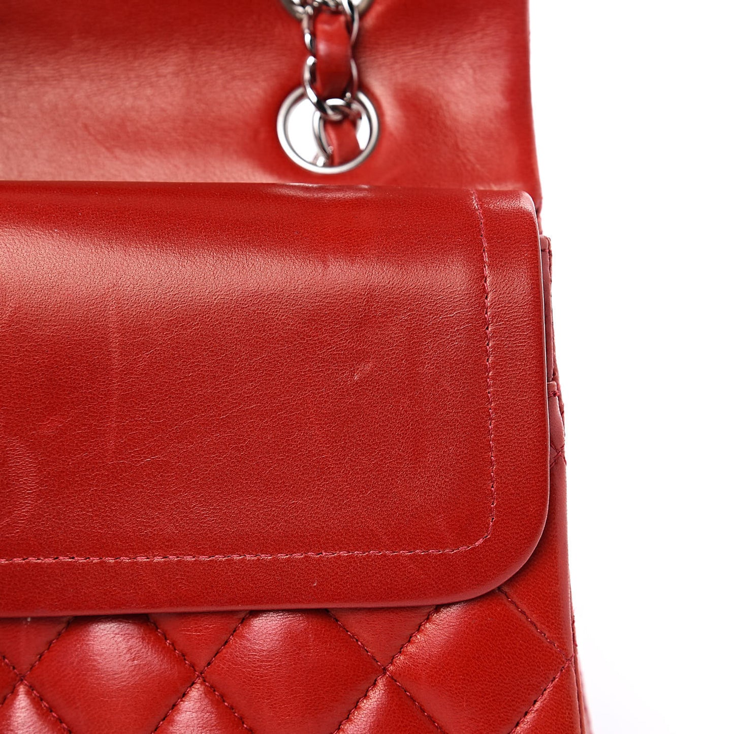 Lambskin Quilted Medium Double Flap Red