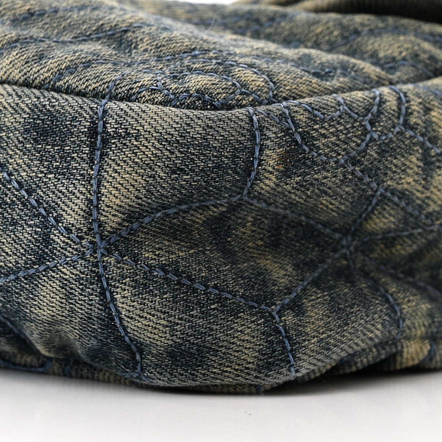 Denim Quilted Camellia Embroidered Medium Flap Blue