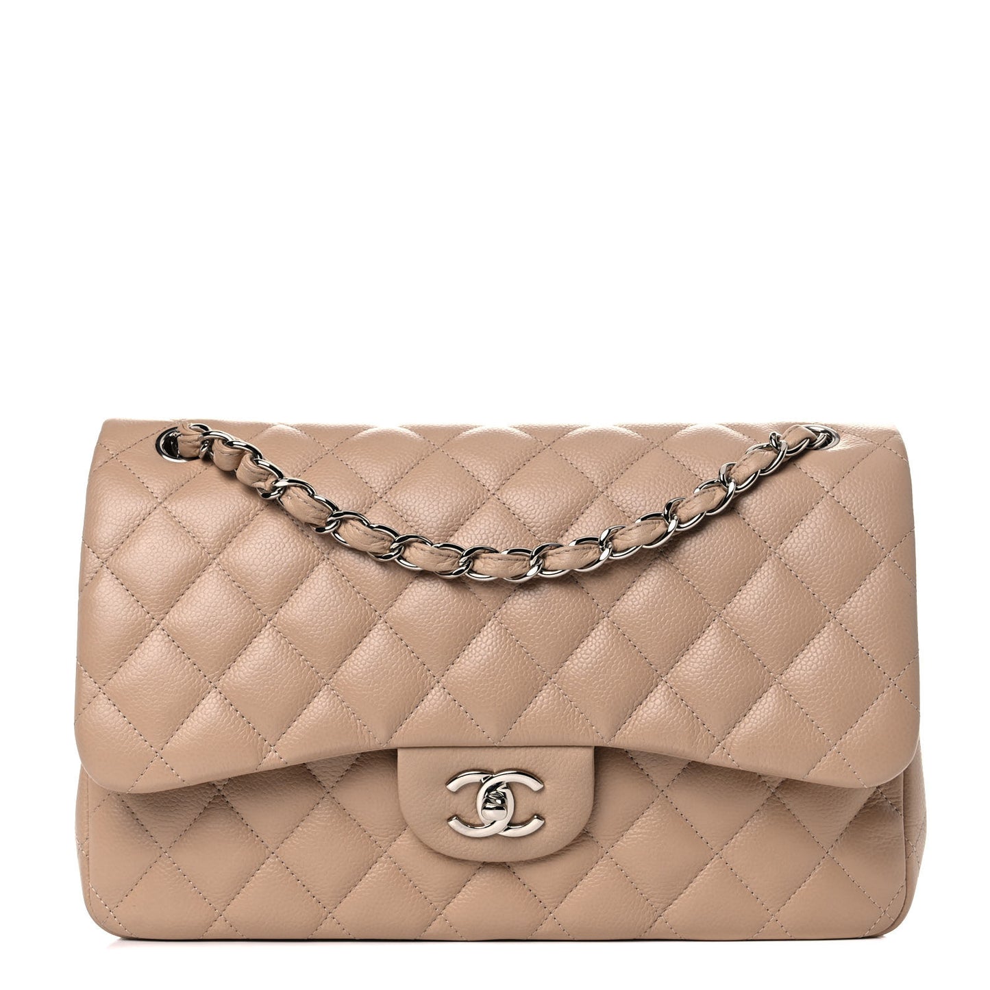 Caviar Quilted Jumbo Double Flap Beige