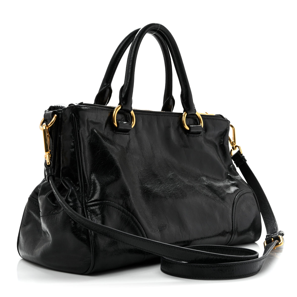 Vitello Shine Top Handle Satchel Black