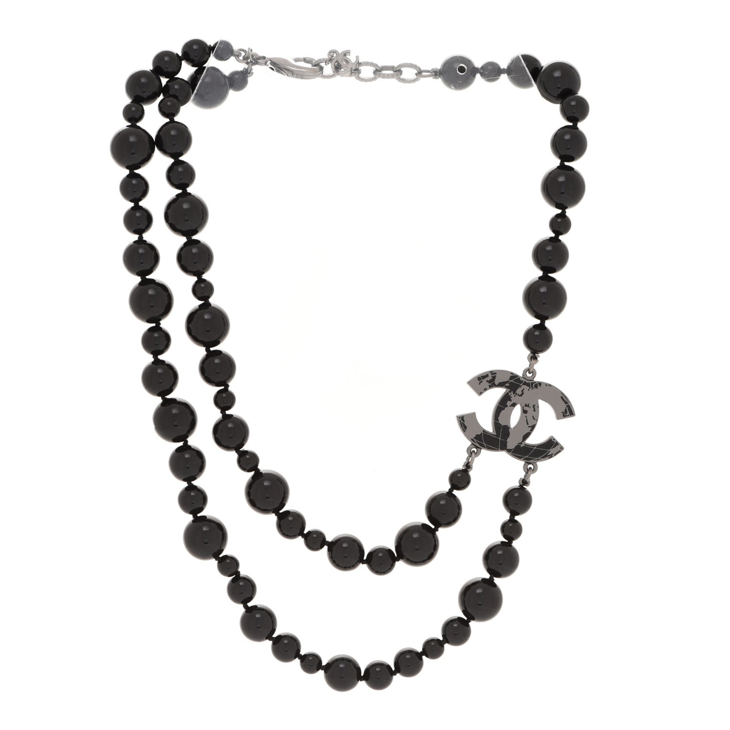 Glass Bead CC Map Short Necklace Ruthenium Black
