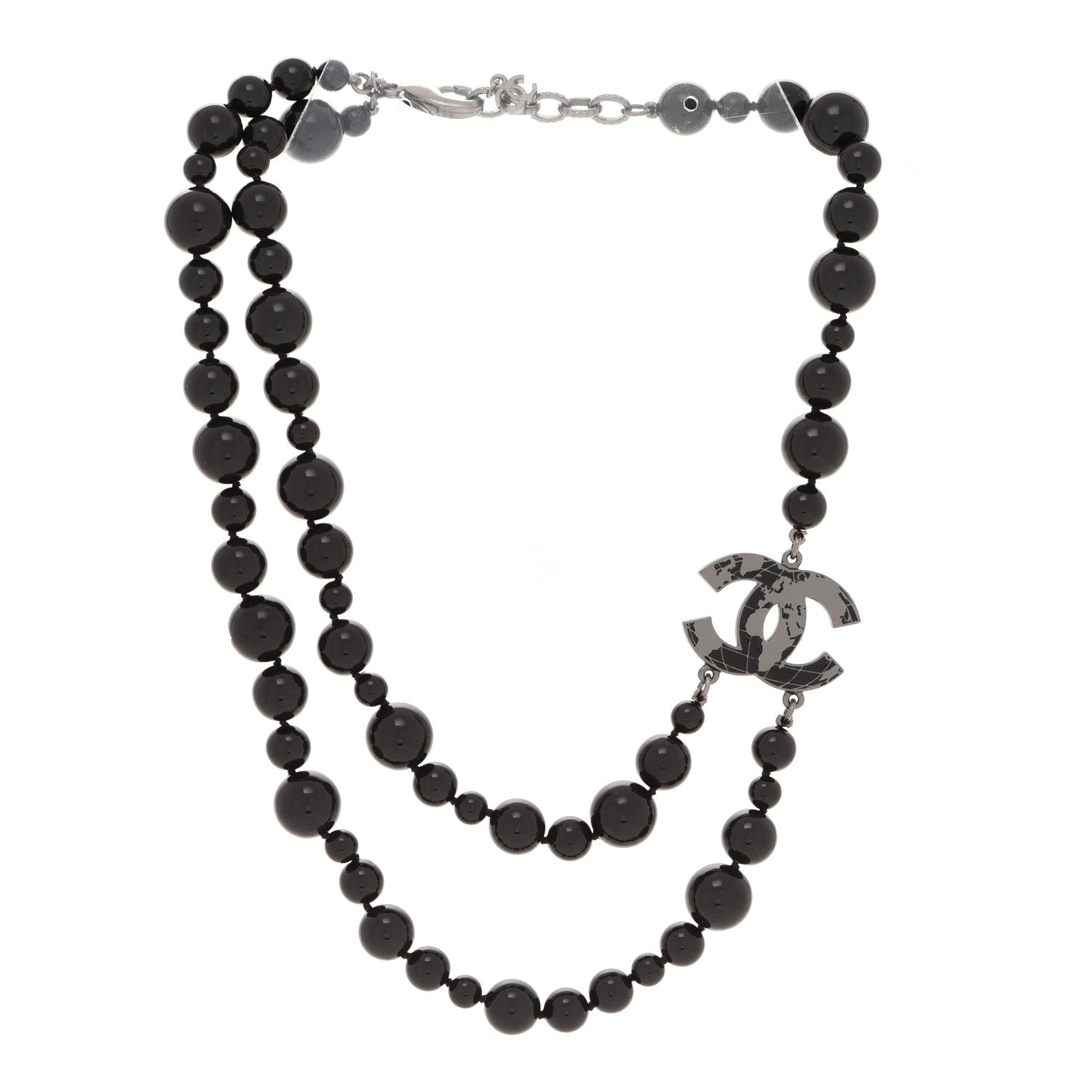 Chanel Glass Bead CC Map Short Necklace Ruthenium Black 3 of 8