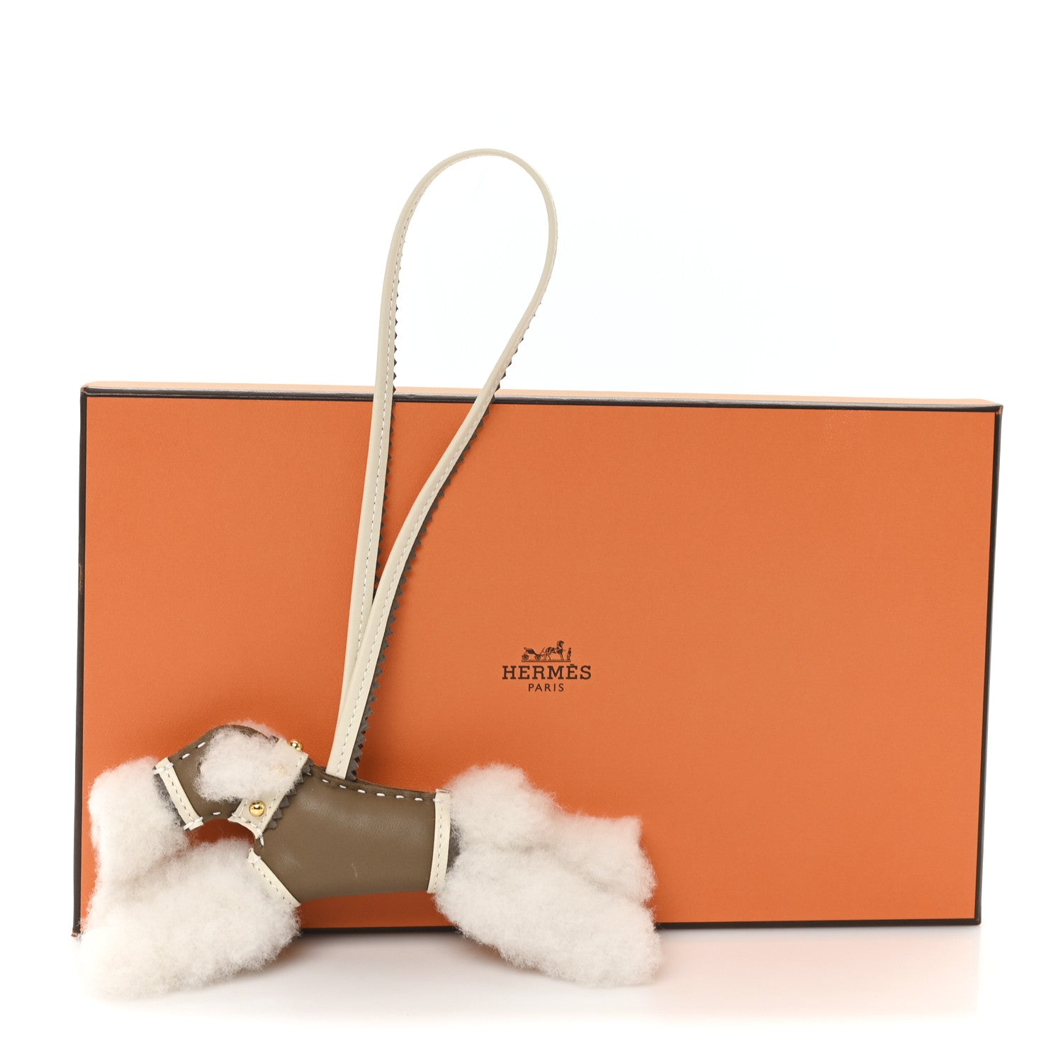 Hermes Milo Lambskin Epsom Shearling Budy Apic Charm Ecru Etoupe