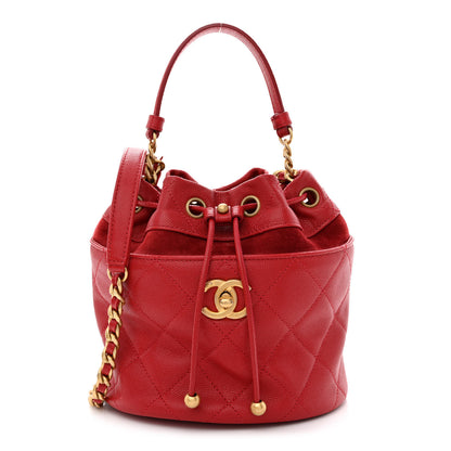 Chanel Caviar Suede Quilted Drawstring Bucket Bag Dark Red 1 of 10