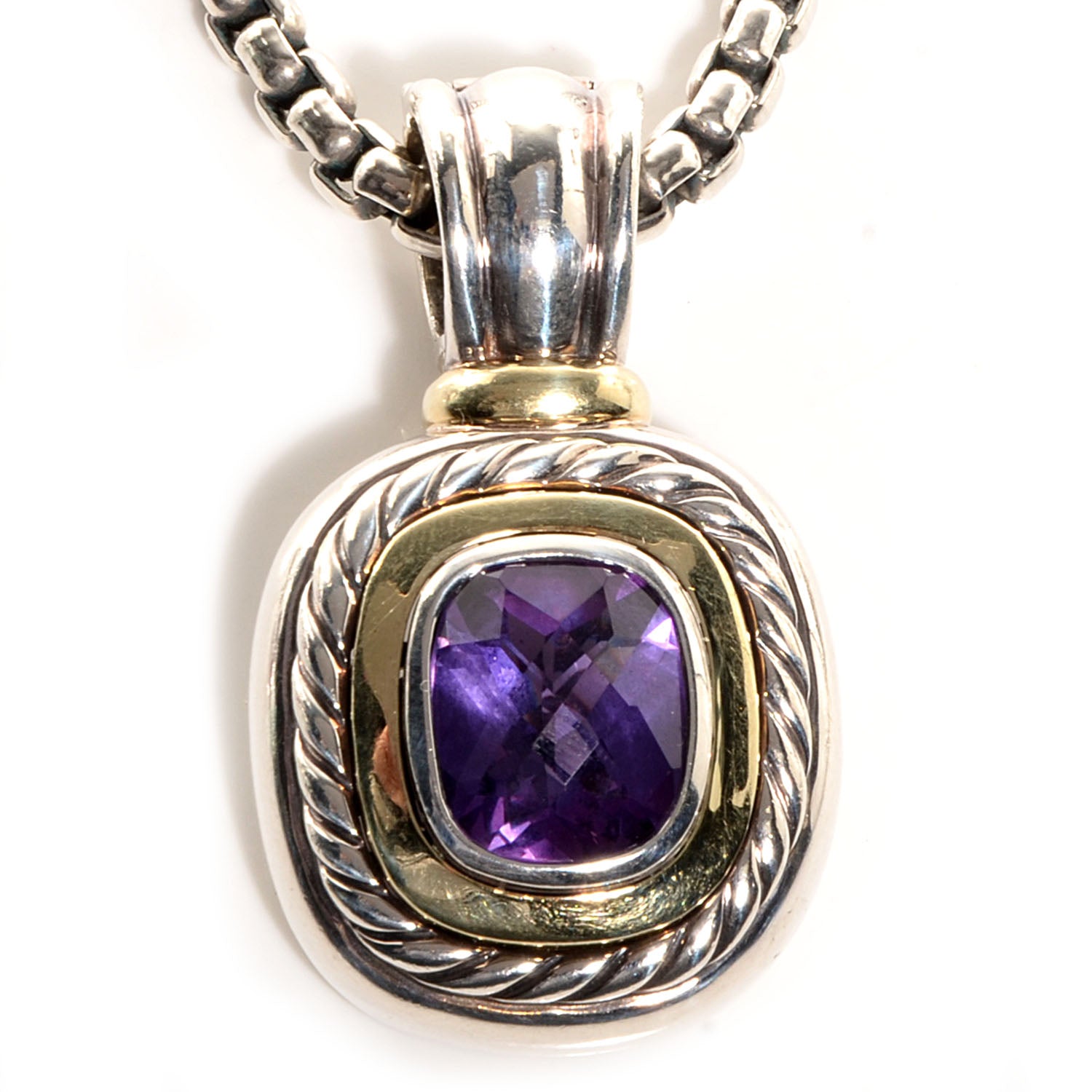 David Yurman Sterling Silver 14k Gold Amethyst Albion Necklace 3 of 6