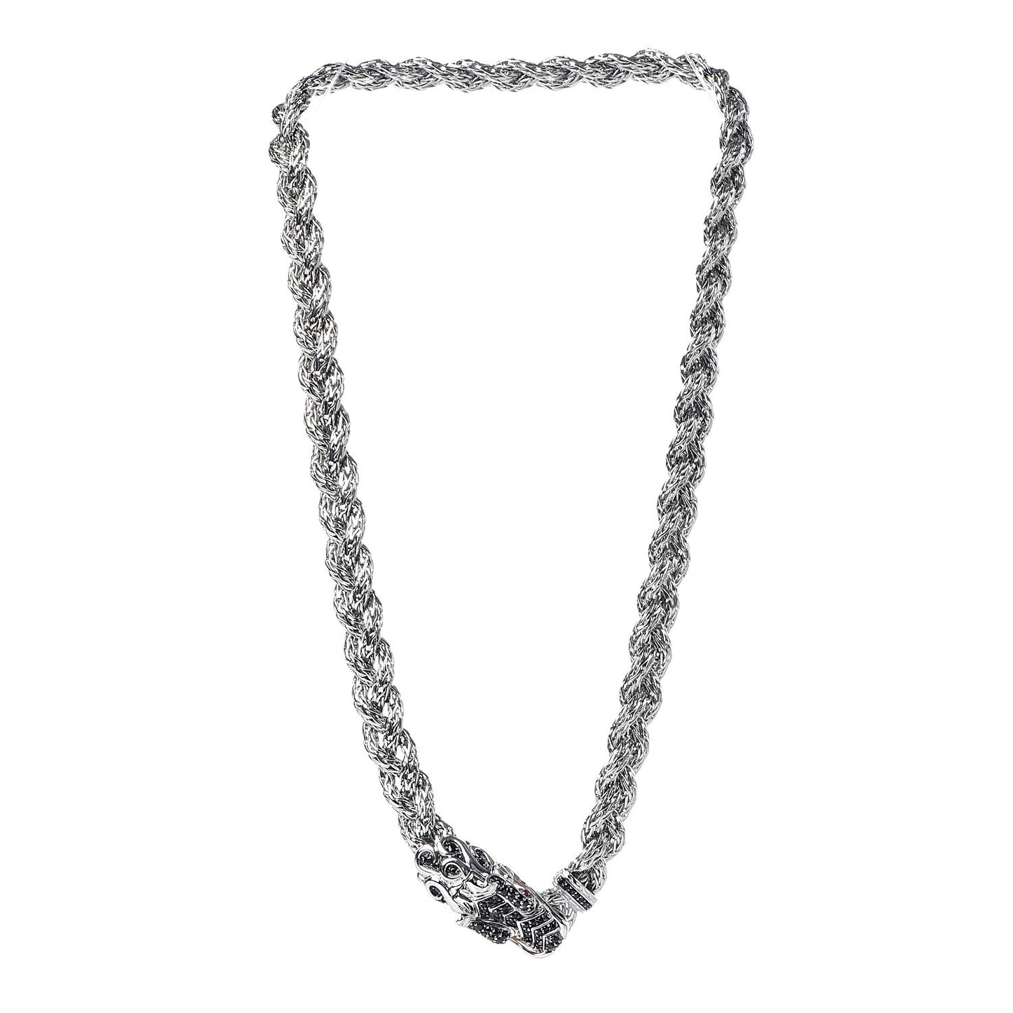 Sterling Silver Black Sapphire Ruby Legends Naga Dragon Braided Chain Necklace