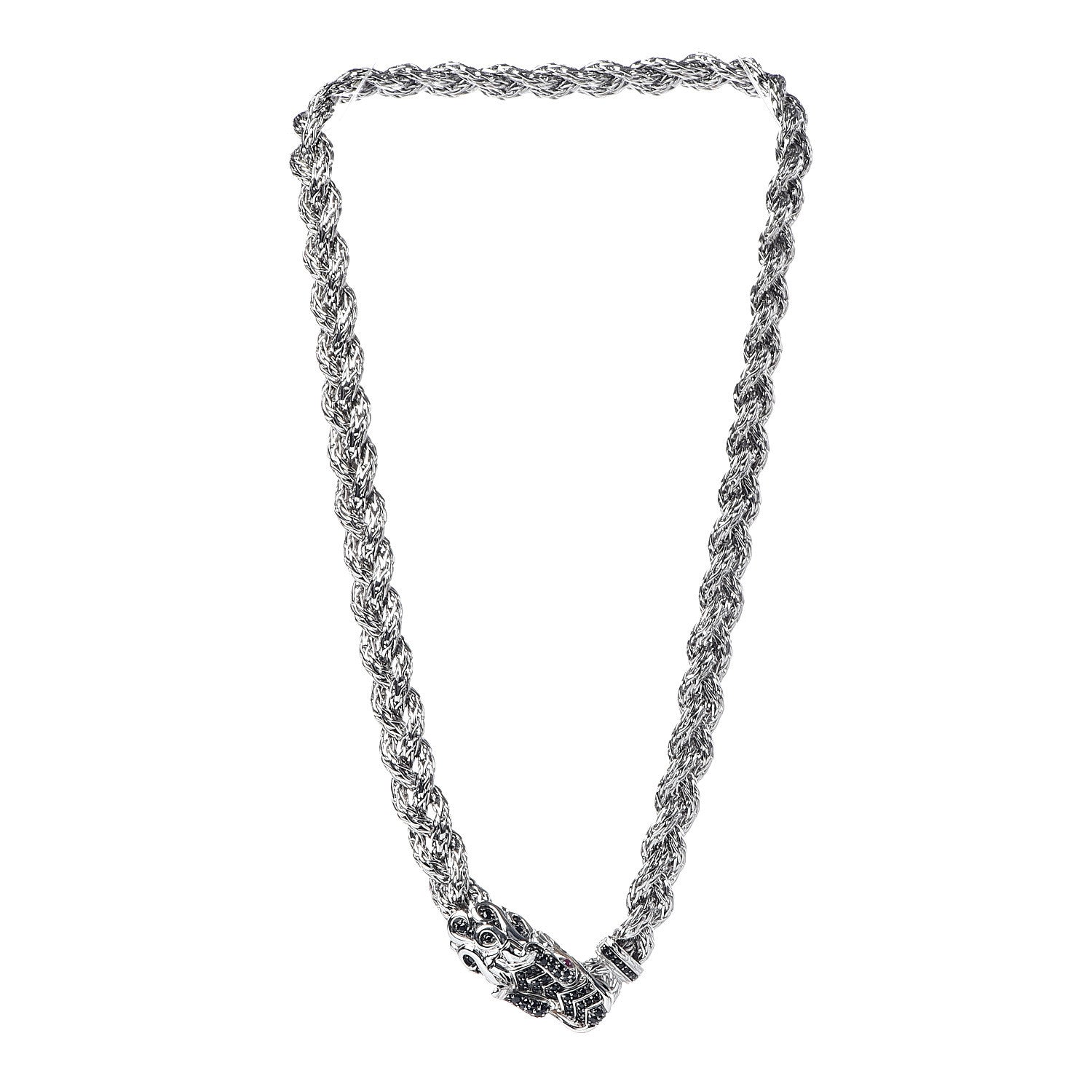 John Hardy Sterling Silver Black Sapphire Ruby Legends Naga Dragon Braided Chain Necklace 3 of 6