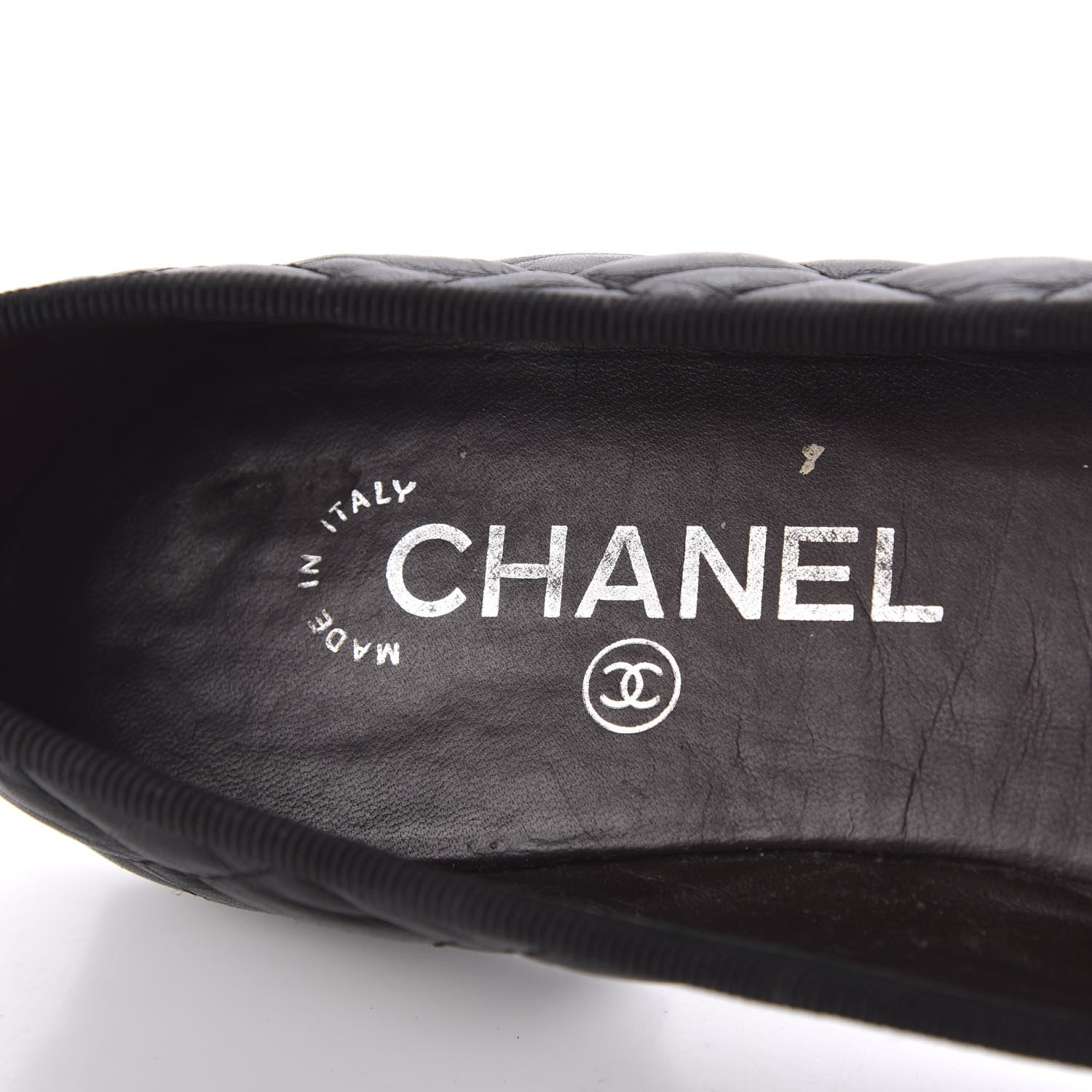 Chanel Aged Calfskin Quilted CC Cap Toe Ballerina Flats 37.5 Black 6 of 12