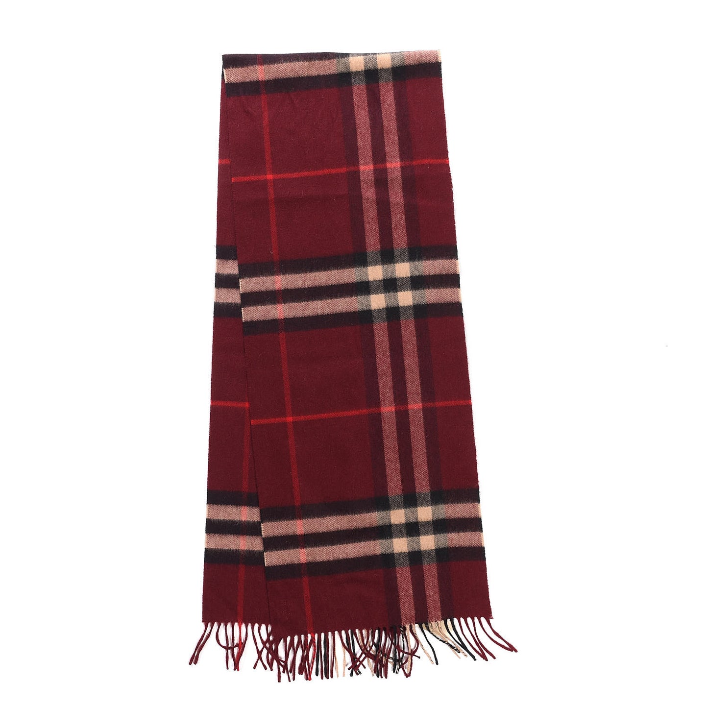Cashmere Giant Check Icon Stripe Fringe Scarf Claret
