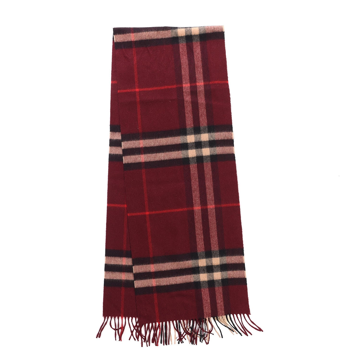Burberry Cashmere Giant Check Icon Stripe Fringe Scarf Claret 3 of 4