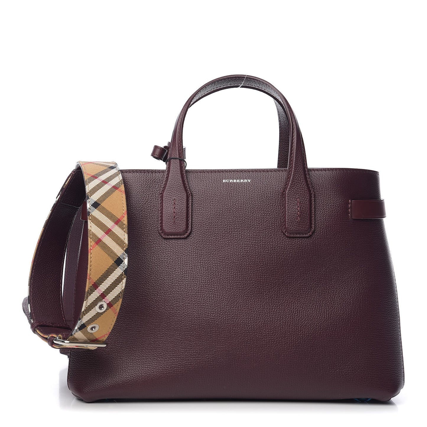 Derby Calfskin House Check Medium Banner Tote Burgundy