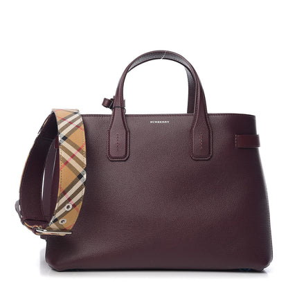 Burberry Derby Calfskin House Check Medium Banner Tote Burgundy 1 of 9