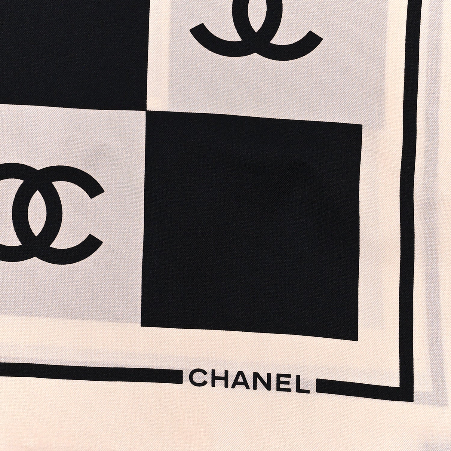 Chanel Silk CC Checkered Square Scarf Black Ecru 2 of 3