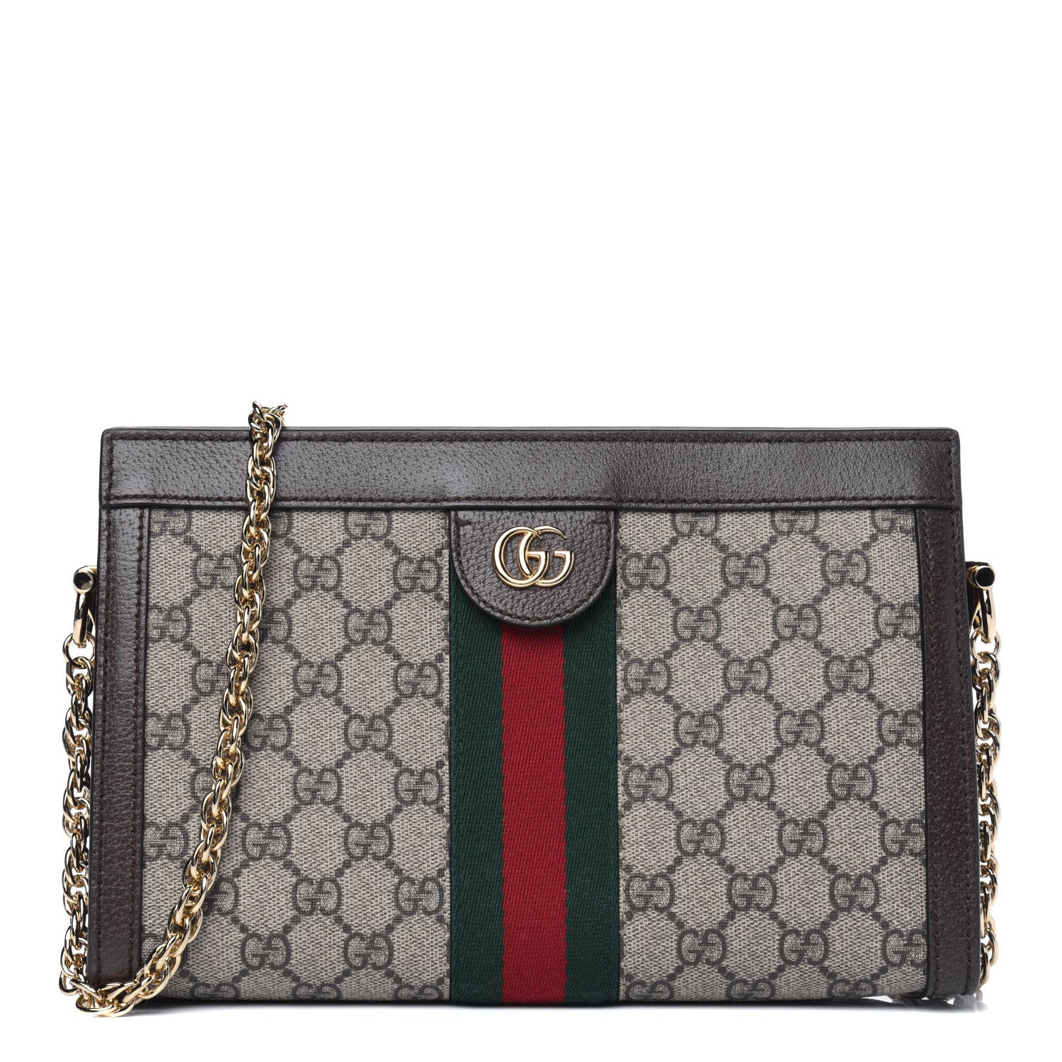 Gucci GG Supreme Monogram Web Small Ophidia Chain Shoulder Bag Brown 1 of 12