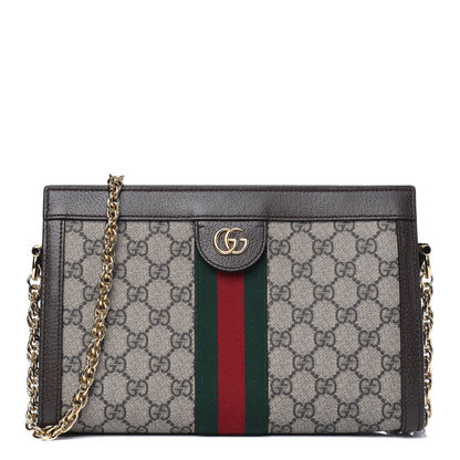 Gucci GG Supreme Monogram Web Small Ophidia Chain Shoulder Bag Brown 1 of 12