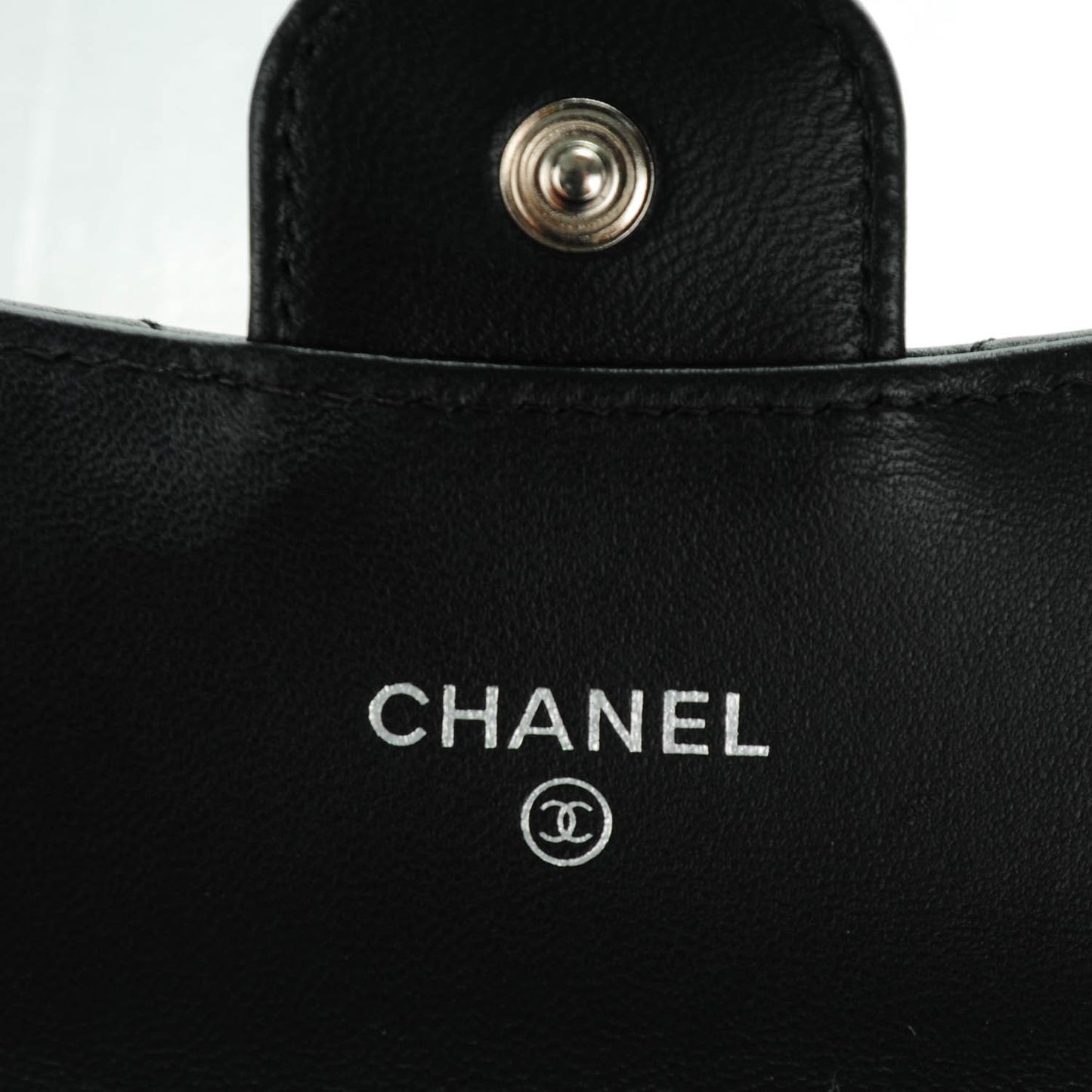 Lambskin Quilted Flap Card Holder Black
