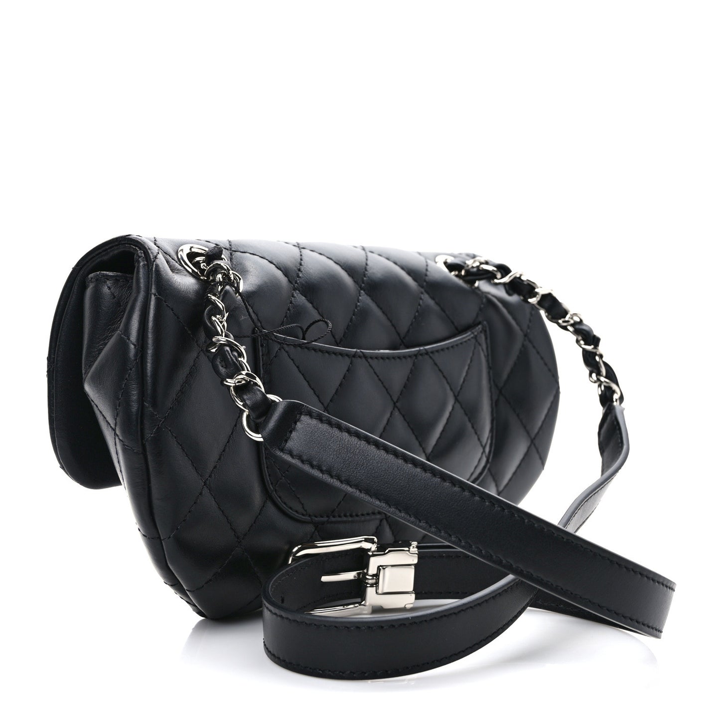 Calfskin Quilted CC Uniform Flap Belt Bag Black