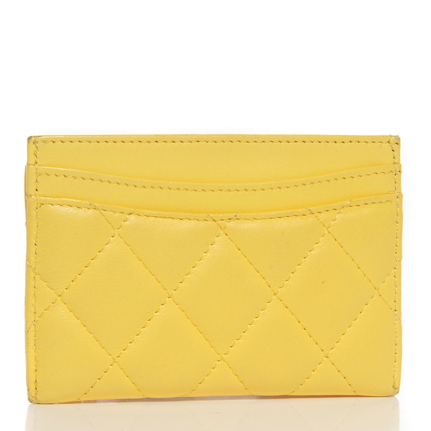 Lambskin Quilted Card Holder Yellow