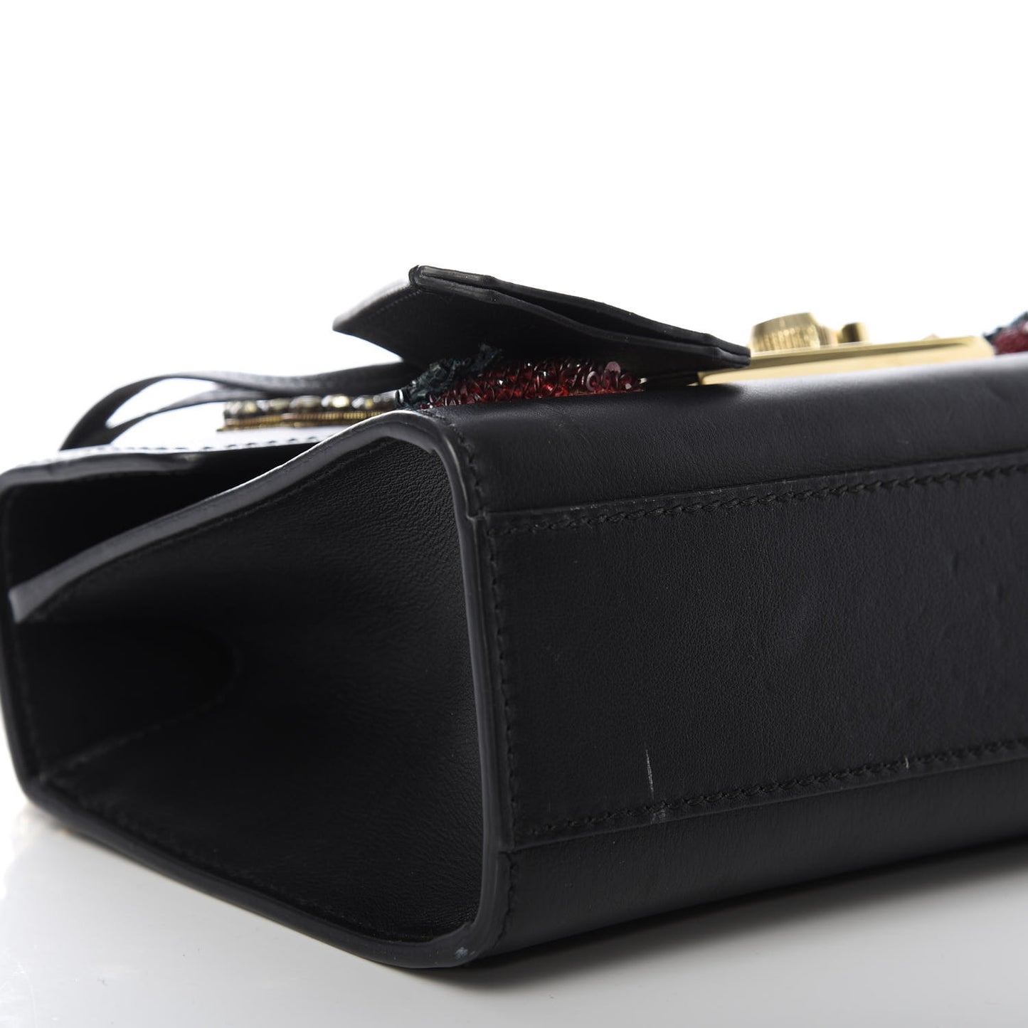 Calfskin Strawberry Embroidered Small Padlock Shoulder Bag Black