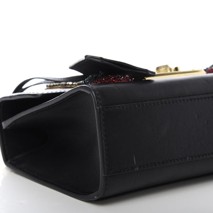 Gucci Calfskin Strawberry Embroidered Small Padlock Shoulder Bag Black 6 of 9