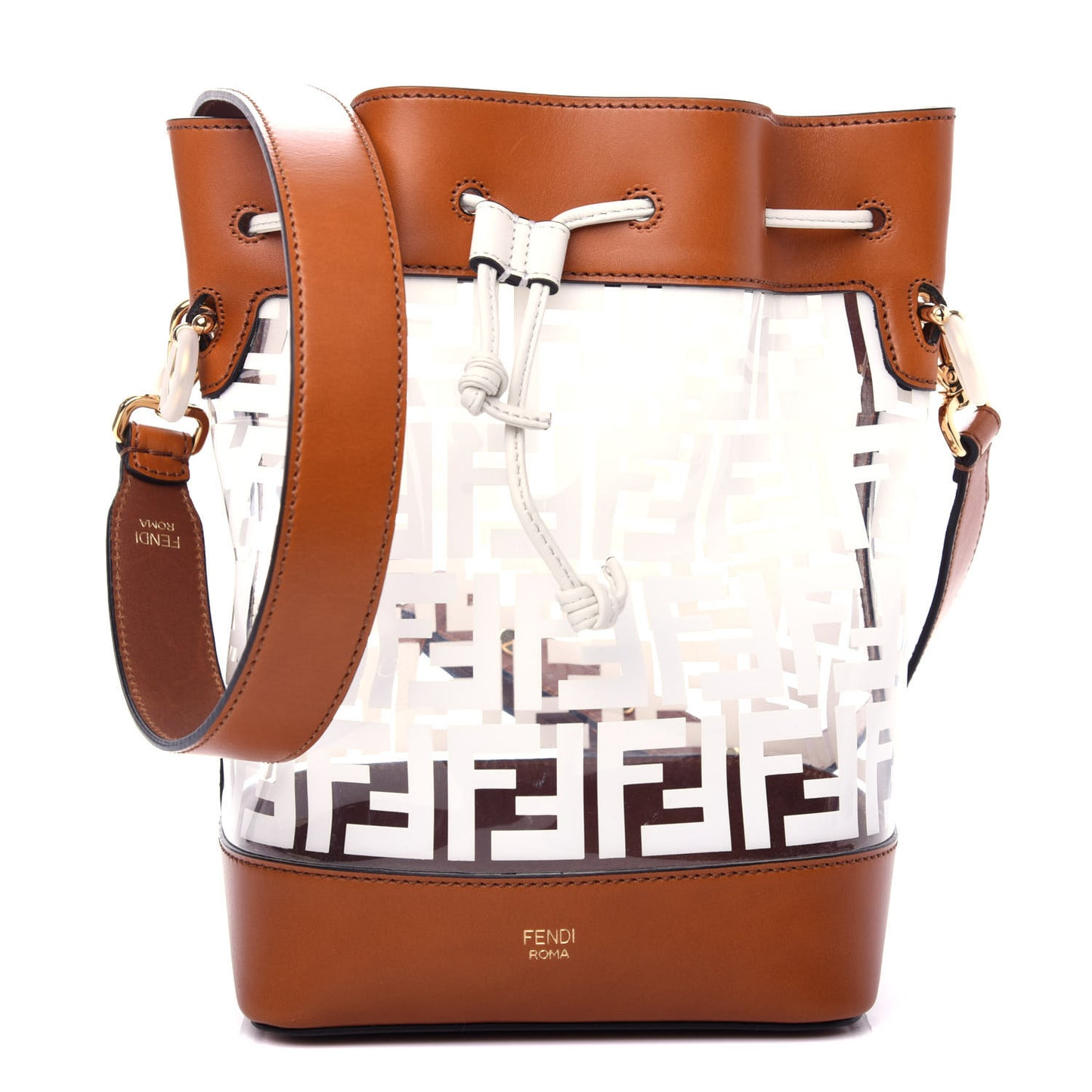 TPU FF Vitello Aura F is Fendi Grande Mon Tresor Bucket Bag White Cuoio