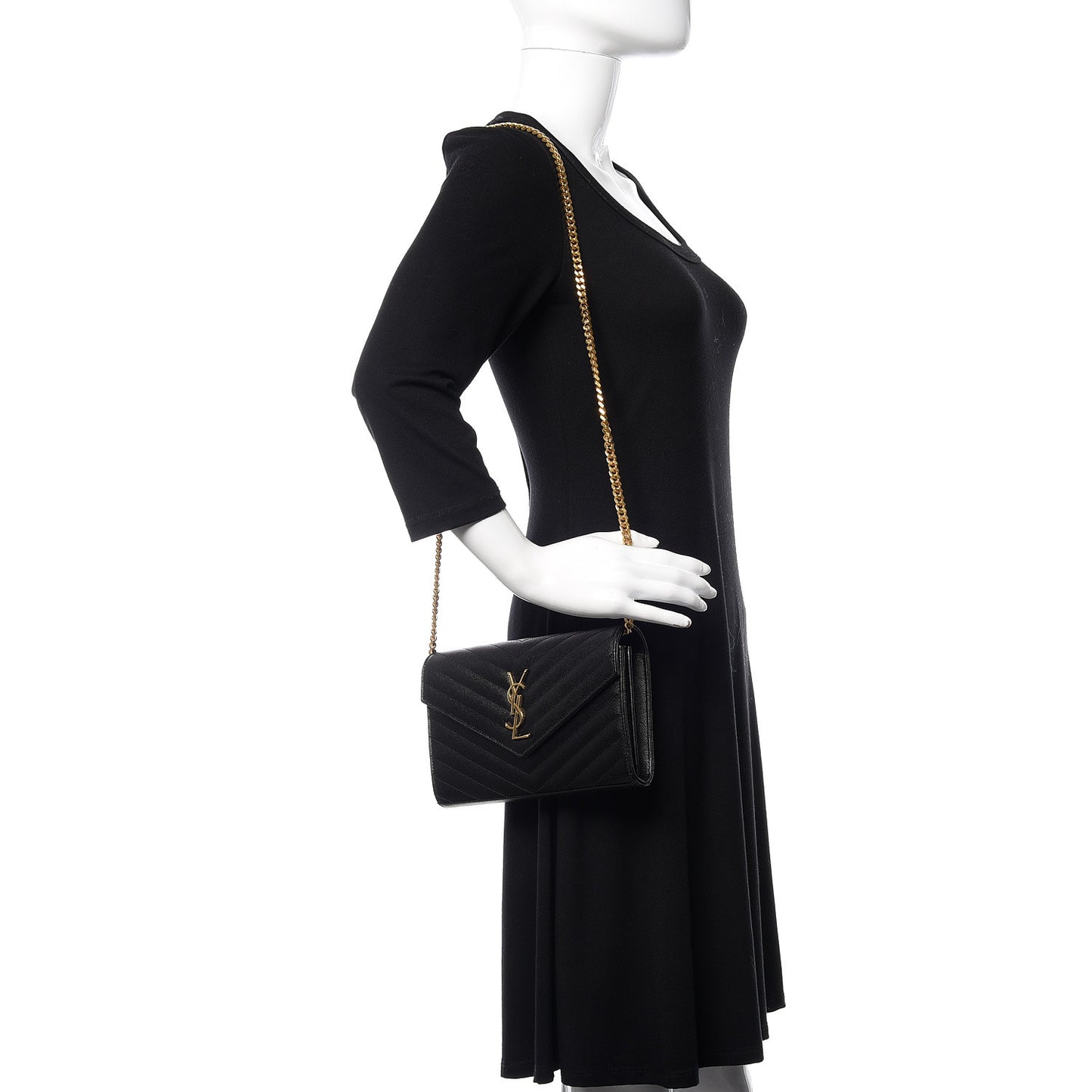 Grain De Poudre Matelasse Chevron Monogram Chain Wallet Black