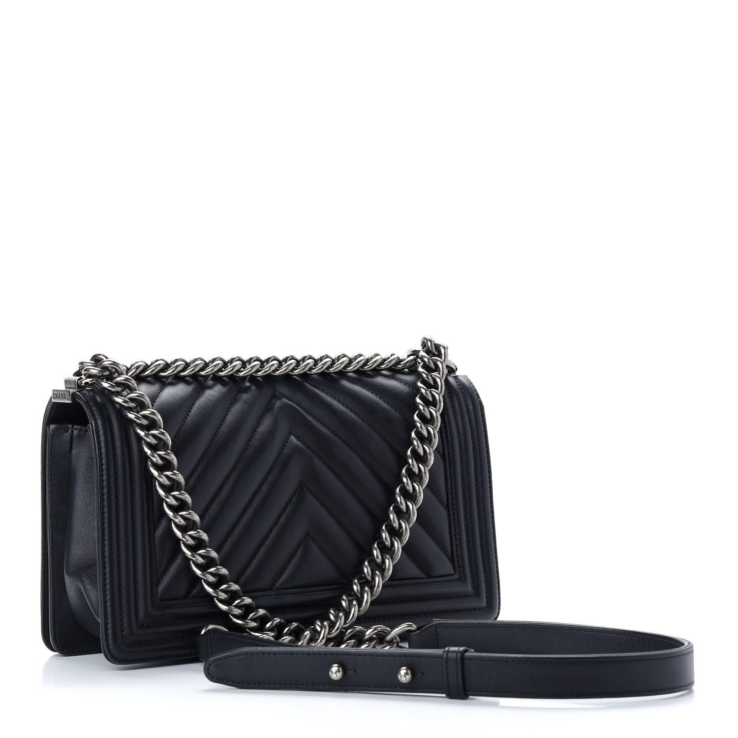 Chanel Calfskin Chevron Quilted Medium Boy Flap Black 3 of 10