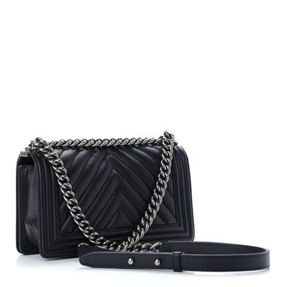 Chanel Calfskin Chevron Quilted Medium Boy Flap Black 3 of 10