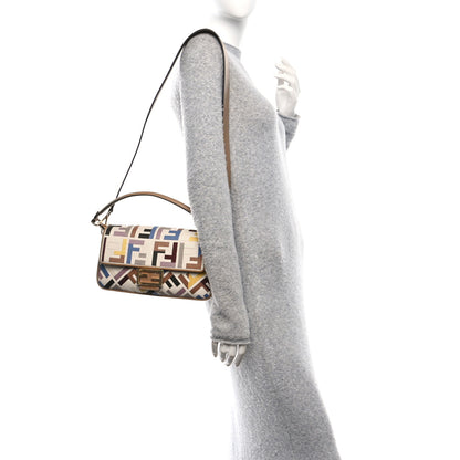 Fendi Canvas Vitello King FF Multicolor Embroidered Baguette Dusty Mauve Cappuccino Multicolor 2 of 10