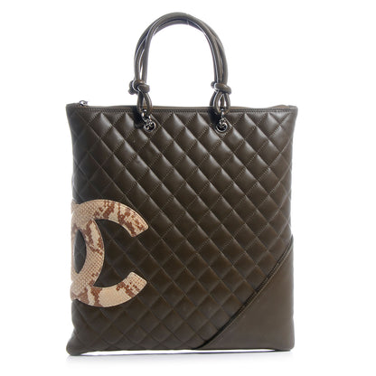 Chanel Calfskin Python Quilted Cambon Flat Tote Khaki 1 of 7