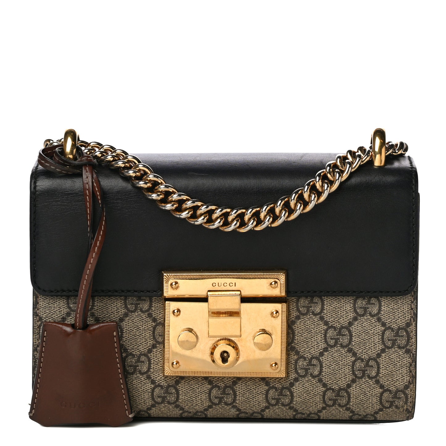 GG Supreme Monogram Calfskin Small Padlock Shoulder Bag Beige Black Cuir