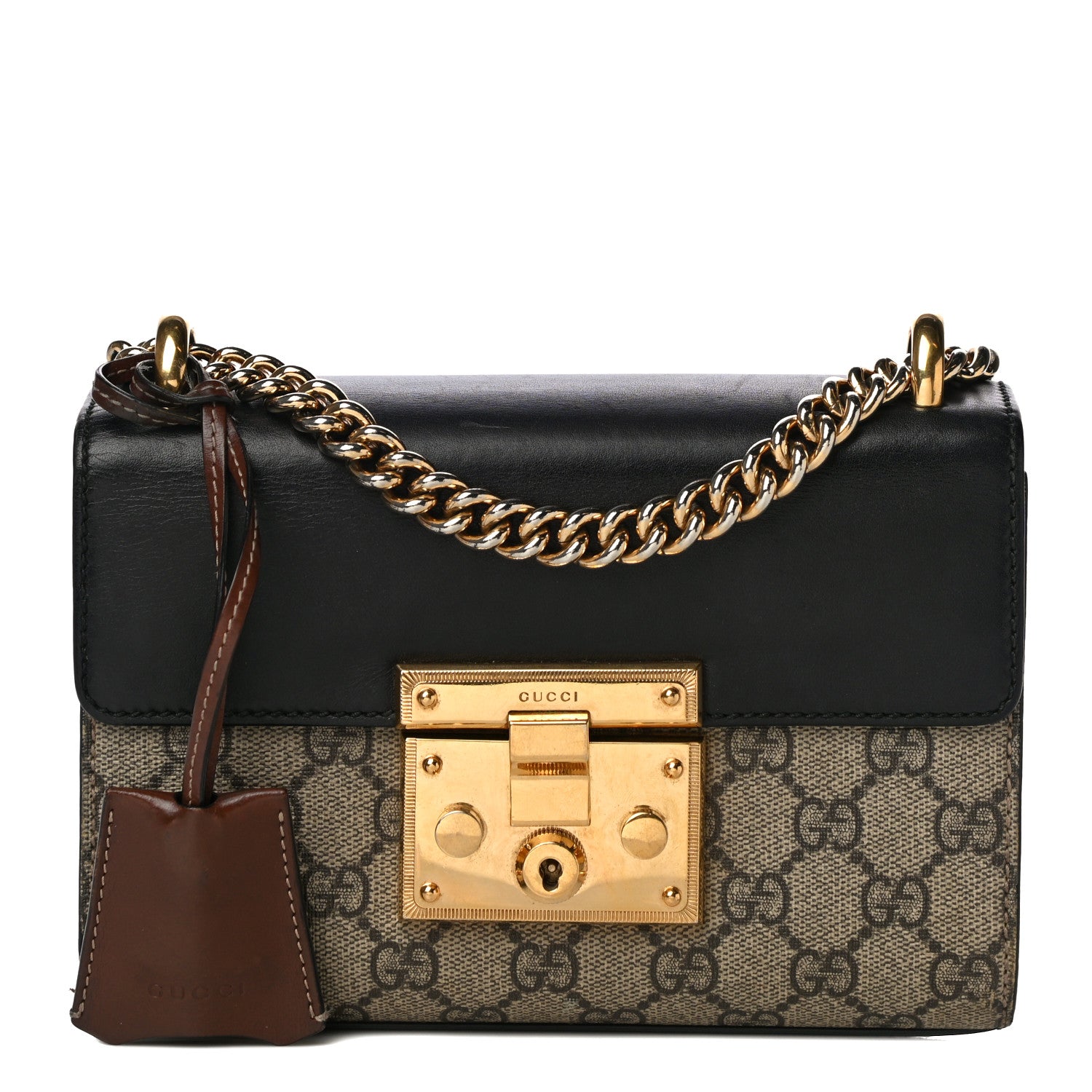 Gucci GG Supreme Monogram Calfskin Small Padlock Shoulder Bag Beige Black Cuir 1 of 16