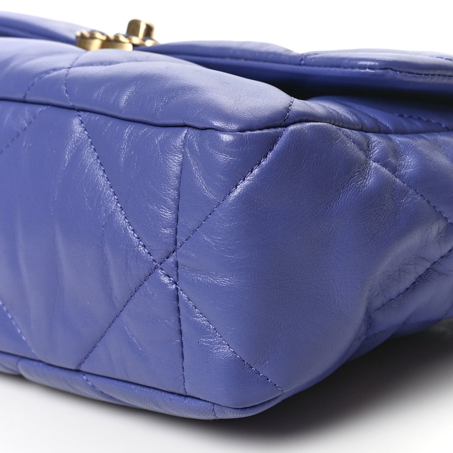 Shiny Goatskin Quilted Large Chanel 19 Flap Blue