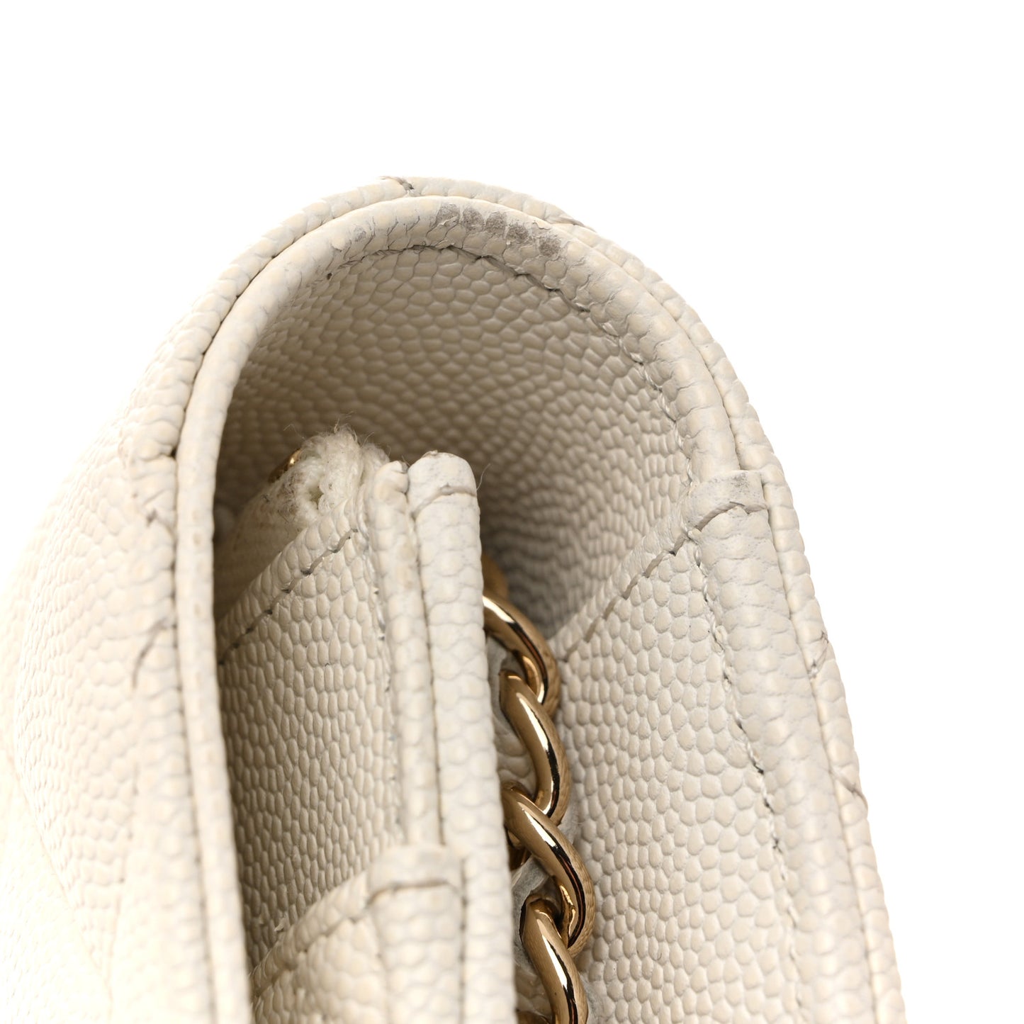 Caviar Quilted Crystal CC Wallet On Chain WOC White