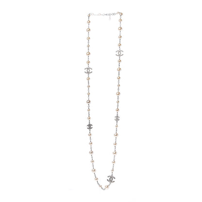 Chanel Crystal Pearl CC Long Necklace Silver 3 of 5