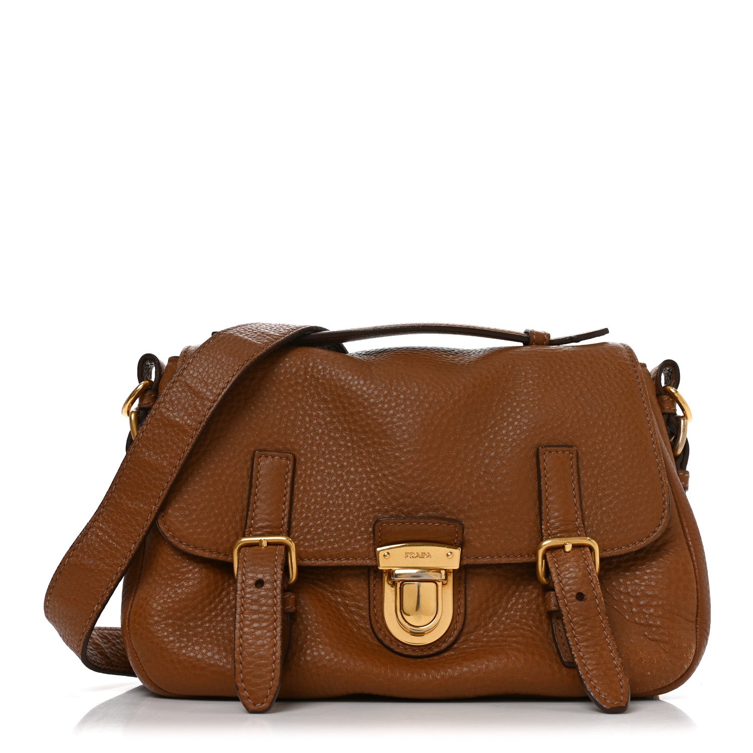 Prada Vitello Daino Double Buckle Messenger Bag Brown 1 of 10