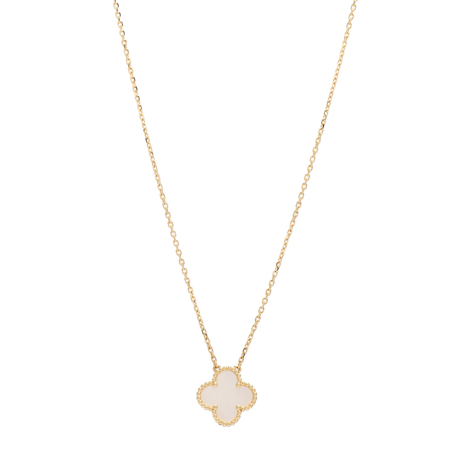 18K Yellow Gold Mother of Pearl Vintage Alhambra Pendant Necklace