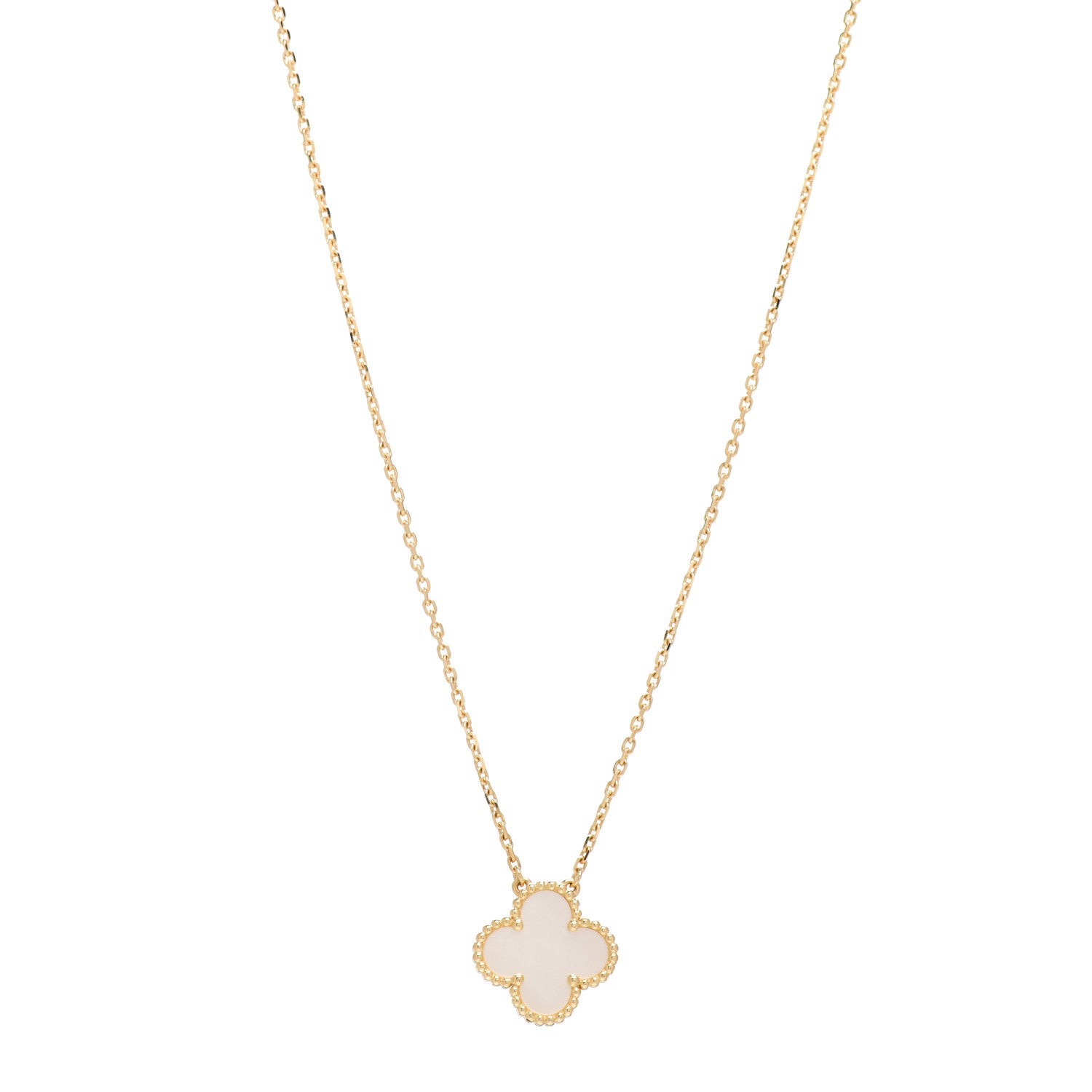Van Cleef & Arpels 18K Yellow Gold Mother of Pearl Vintage Alhambra Pendant Necklace 1 of 5