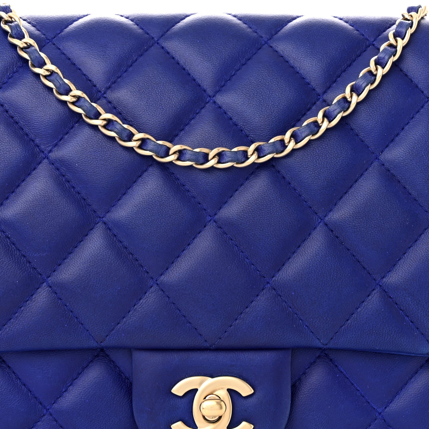 Lambskin Quilted Clutch with Chain Flap Blue