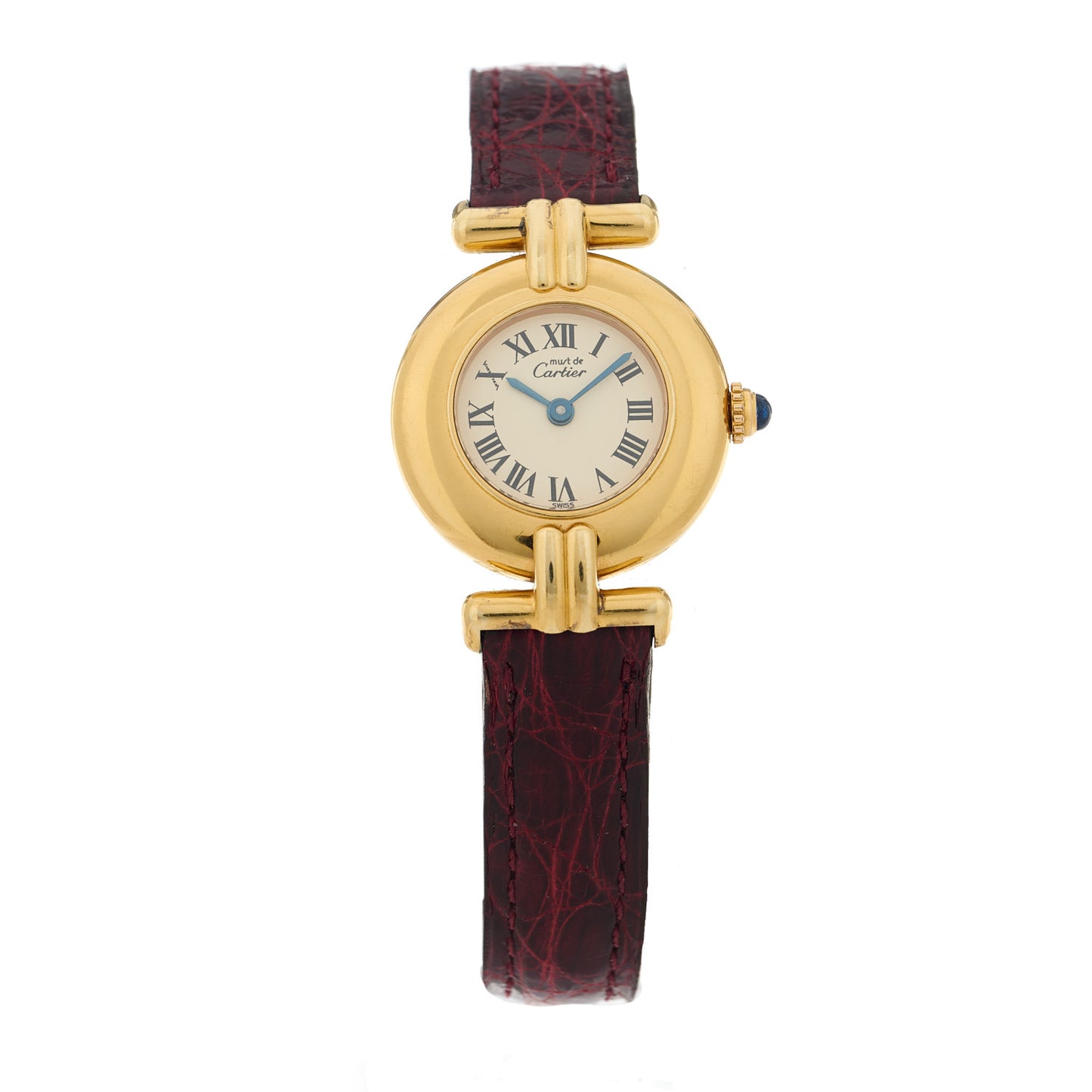 Sterling Silver Vermeil Alligator 24mm Must de Colisee Quartz Watch Burgundy