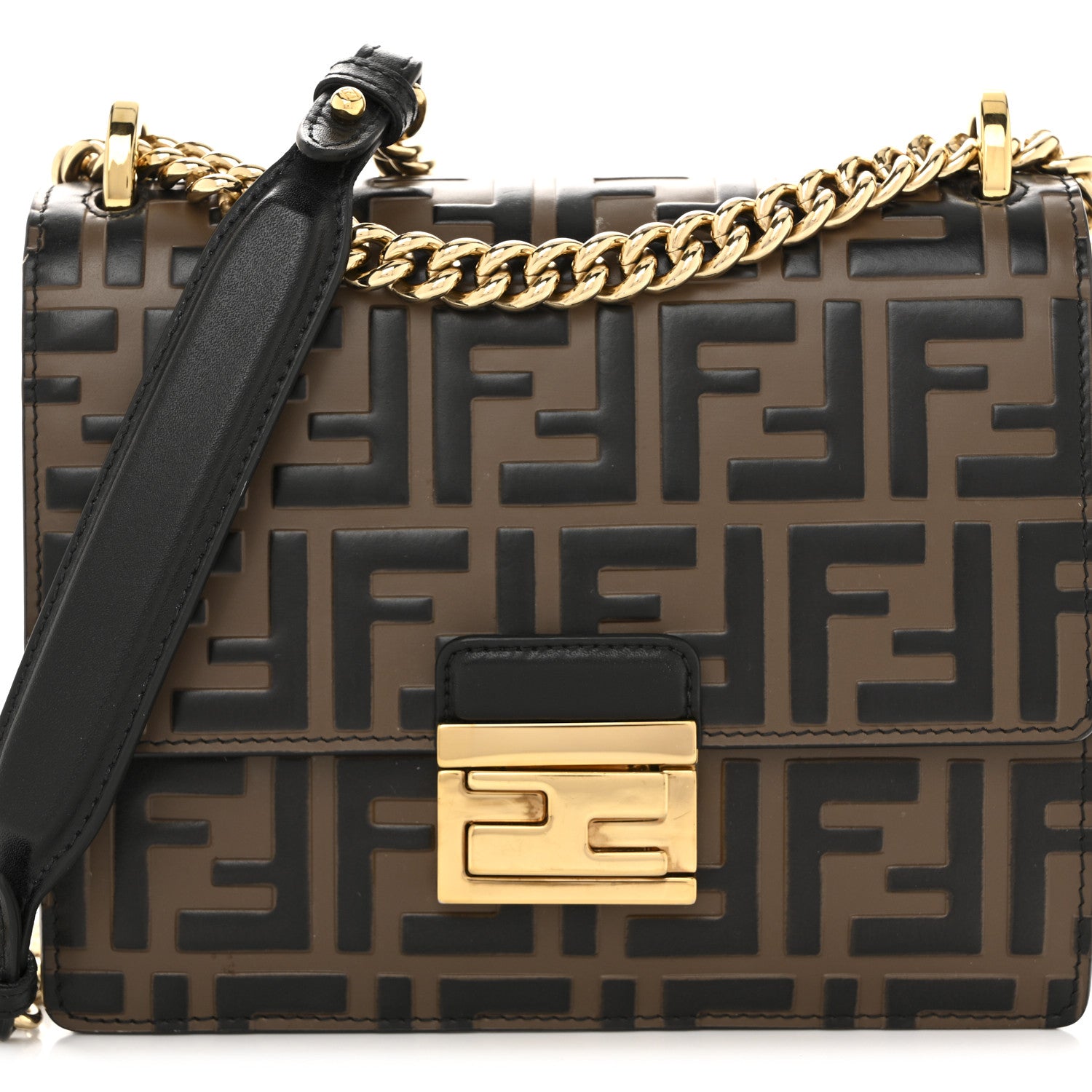 Fendi Vitello Liberty Bi-Color FF 1974 Embossed Small Kan U Shoulder Bag Maya Black 8 of 13