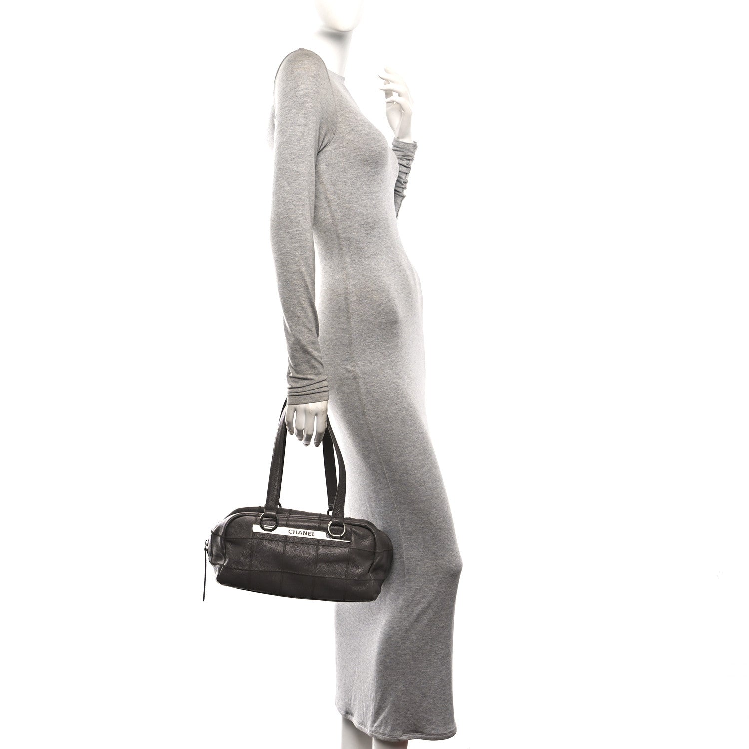 Chanel Caviar Square Stitched Bowler Grey 2 of 11