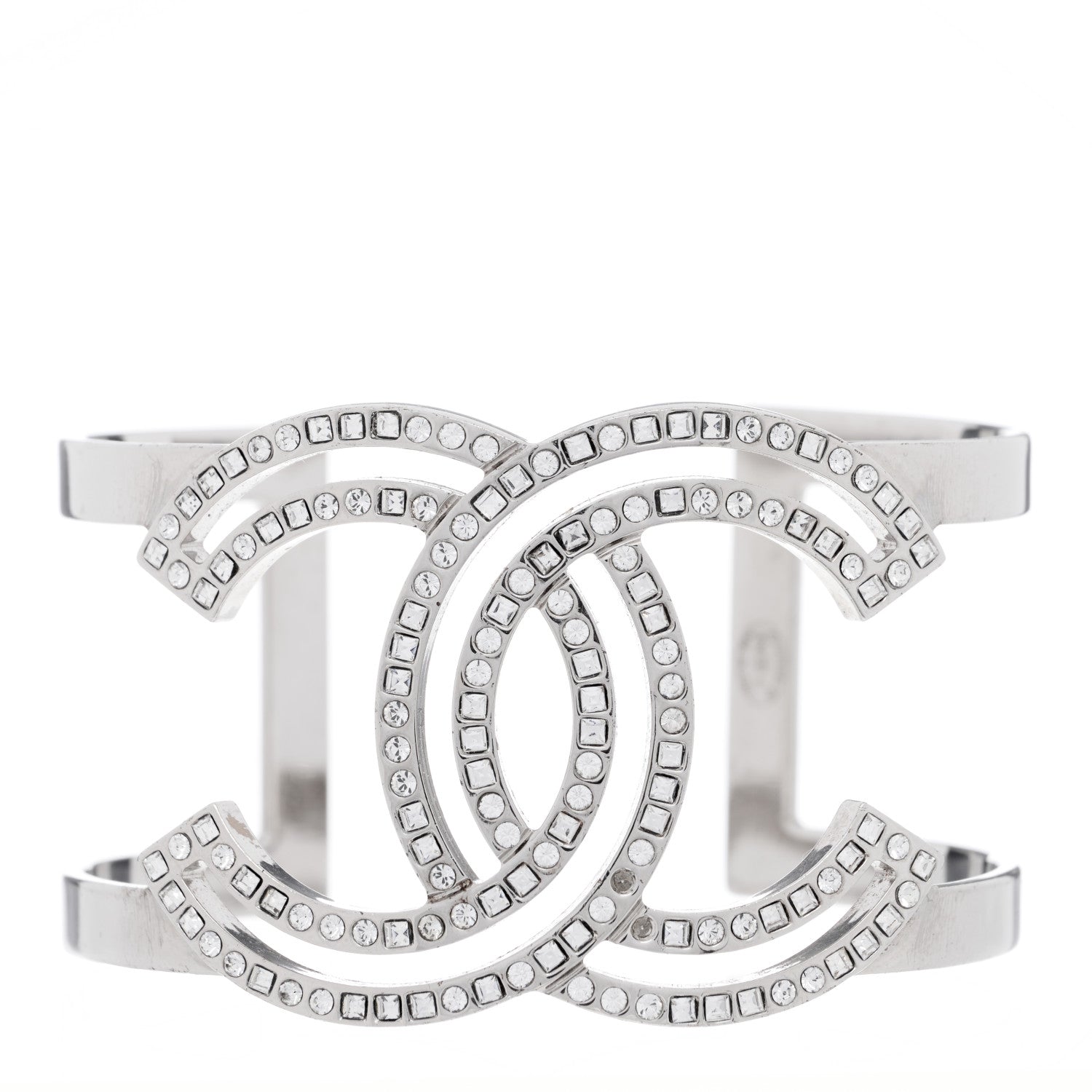 Chanel Metal Crystal CC Cuff Silver 1 of 3