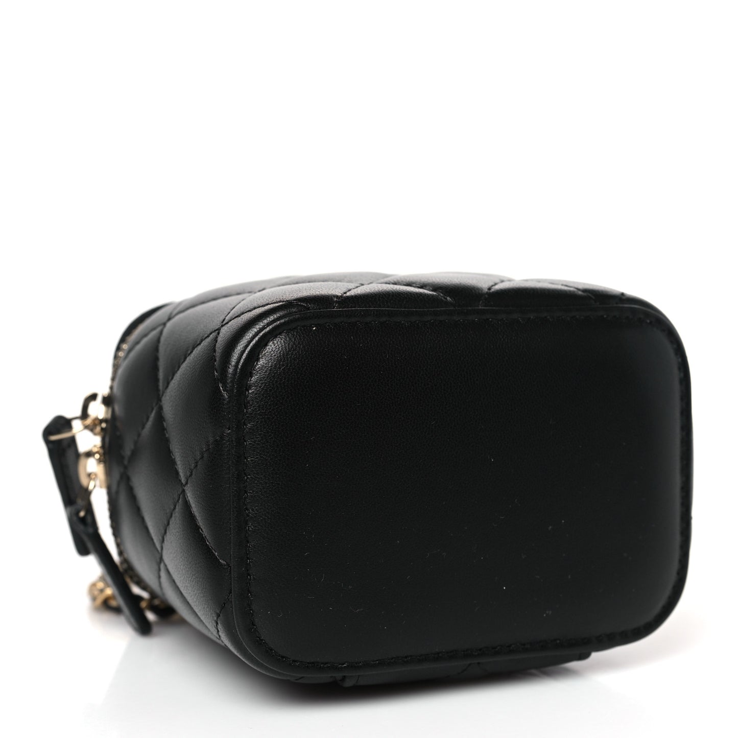 Lambskin Quilted Mini Pearl Crush Vanity Case With Chain Black