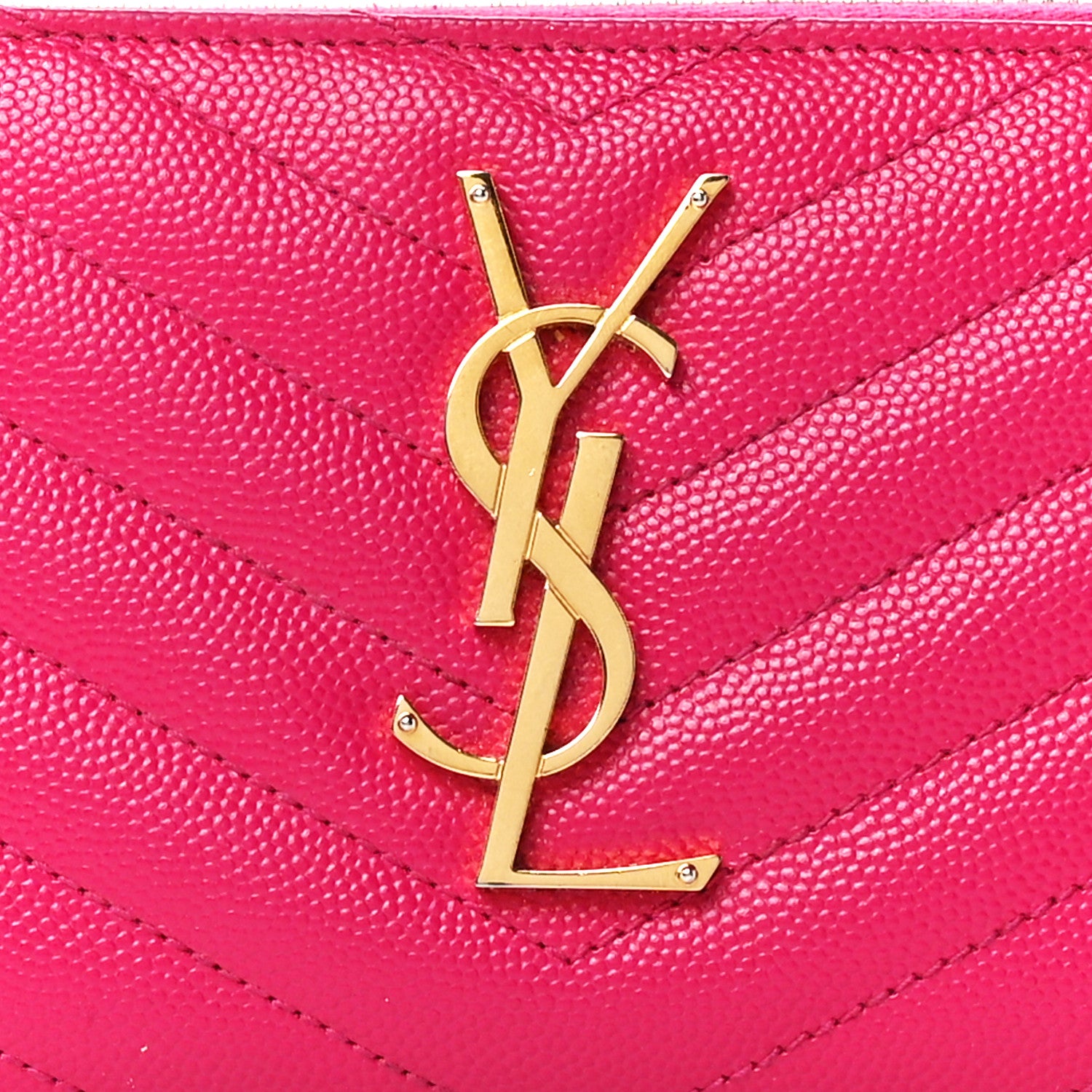 Saint Laurent Grain De Poudre Matelasse Chevron Monogram Zip Around Wallet Fuchsia 7 of 10