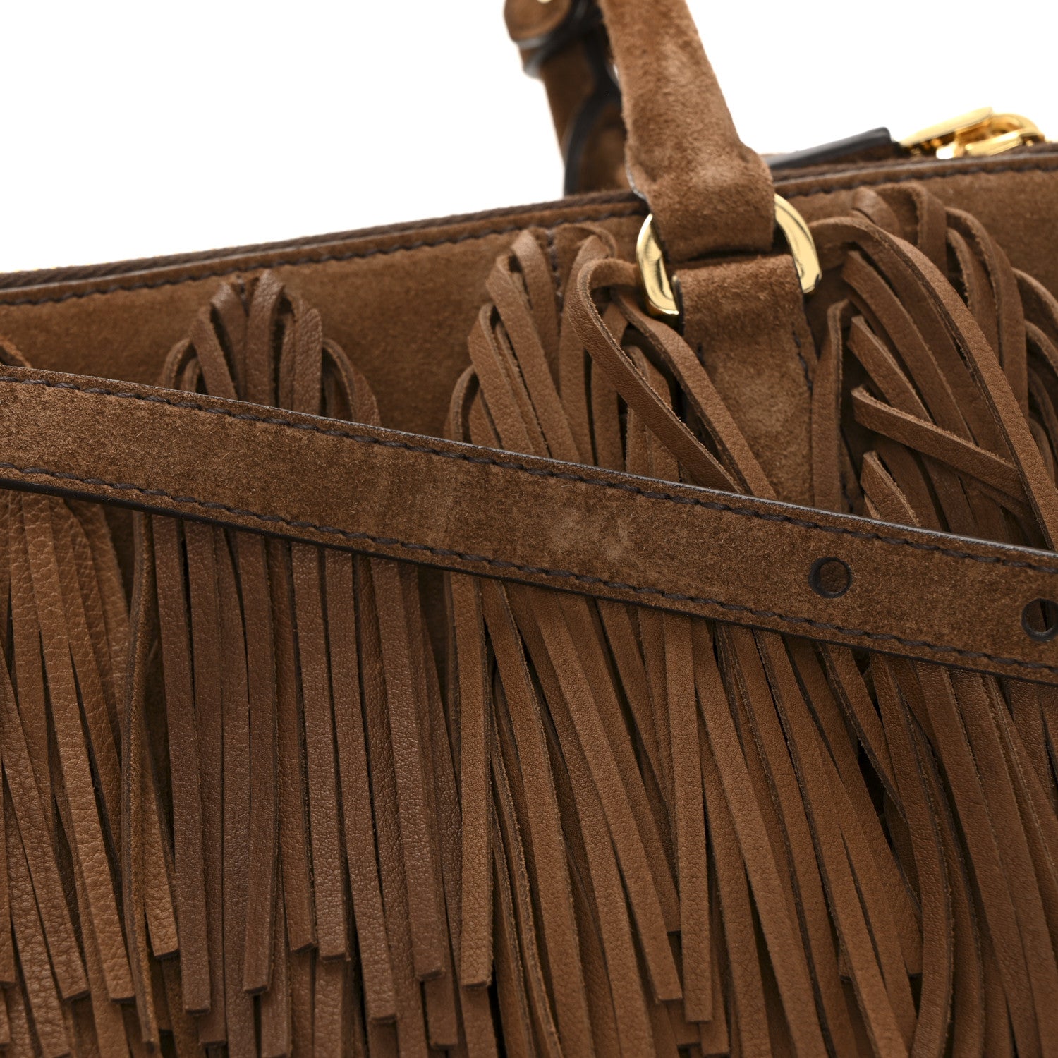 Prada Suede Fringe Galleria Medium Double Zip Tote Cocoa Brown 12 of 13