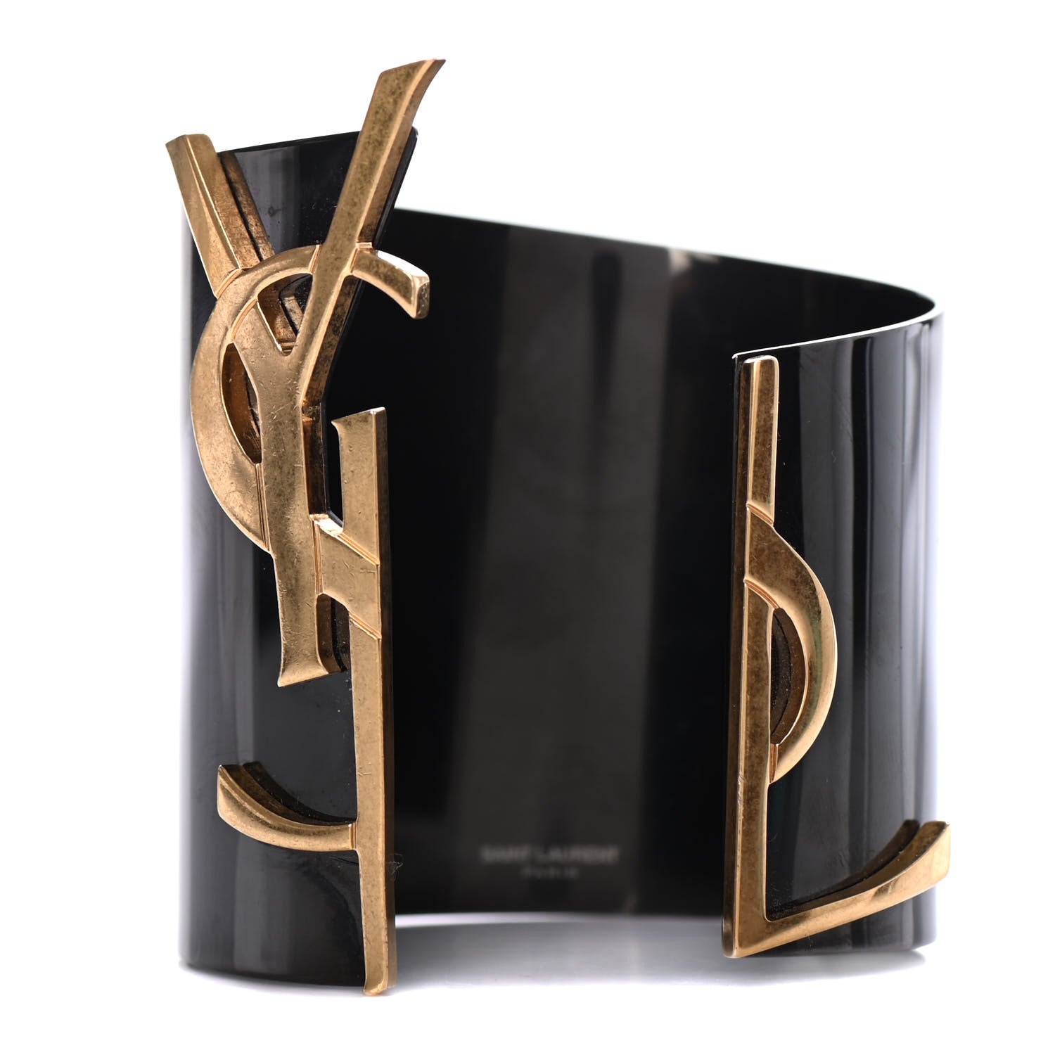 Saint Laurent Brass Split Cuff Monogram Bracelet Black 1 of 4