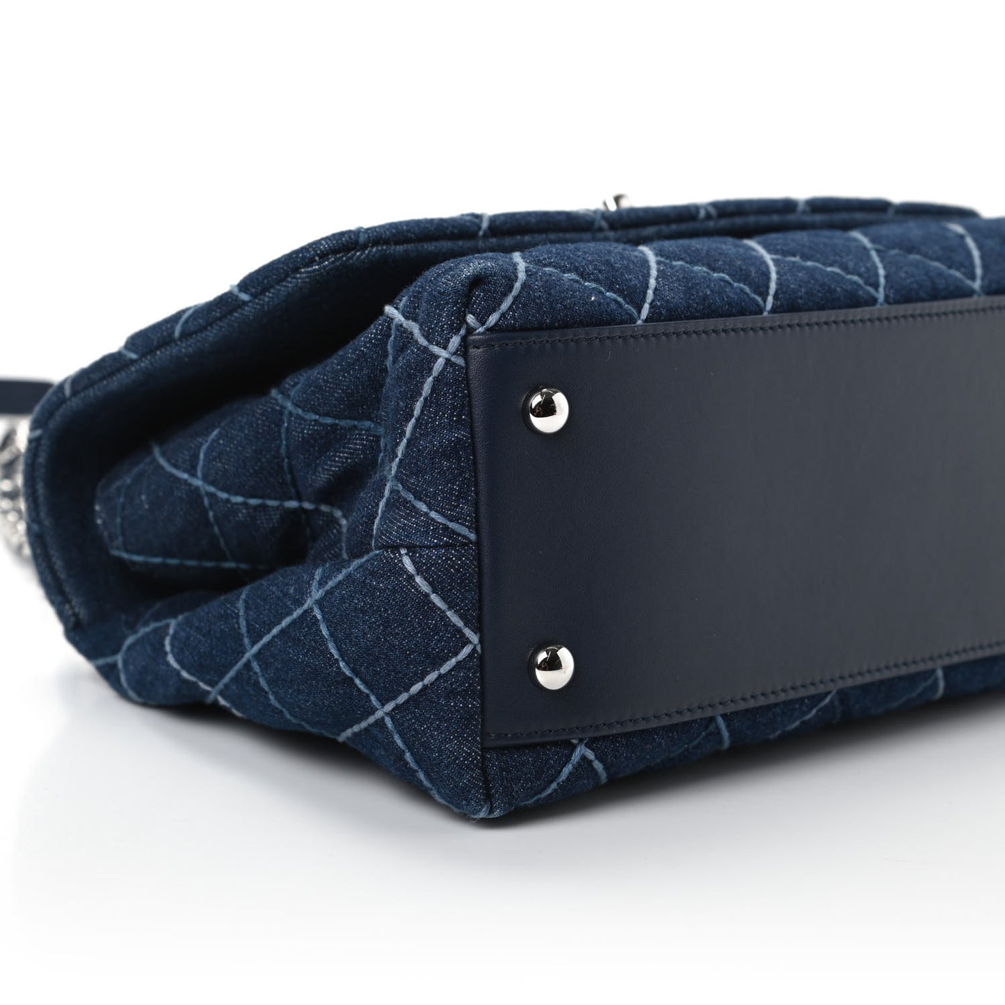 Denim Quilted Small Coco Handle Flap Blue
