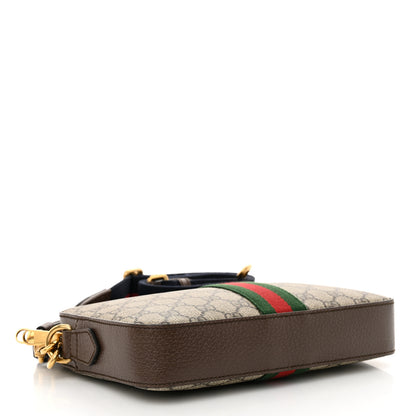 Gucci GG Supreme Monogram Textured Dollar Calfskin Web Ophidia Wristlet Shoulder Bag Beige Ebony New Acero 4 of 11